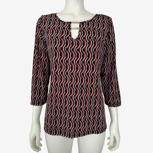 By Design Tops - BY Design Geometric Multicolored Textured 3/4 Sleeve Stretch Blouse Size M